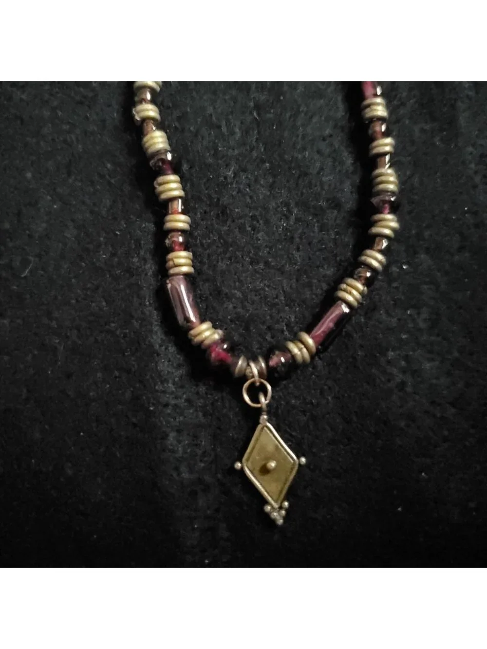 Beaded Necklace Garnet Red Stone Gold Tone Signed Opera Flapper 45